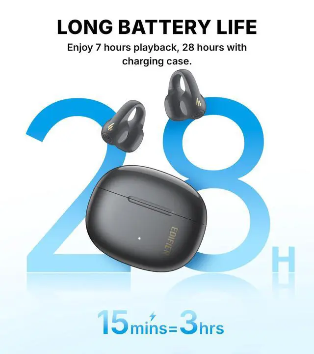 Alt view image 3 of 7 - R1 Open-Ear True Wireless Earbuds, Bluetooth 5.4 Clip-On Headphones, AI Clear Calls, Left/Right Interchangeable, 28H Playtime, Fast Charging, Multipoint Connection, App Control, IP56, Gray