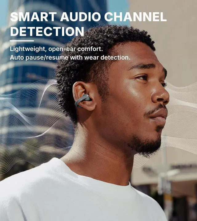 Alt view image 6 of 7 - R1 Open-Ear True Wireless Earbuds, Bluetooth 5.4 Clip-On Headphones, AI Clear Calls, Left/Right Interchangeable, 28H Playtime, Fast Charging, Multipoint Connection, App Control, IP56, Gray