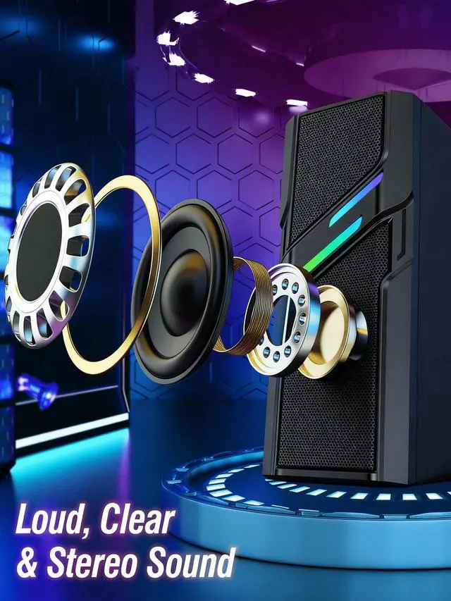 Alt view image 2 of 5 - Computer Speakers for Desktop PC with Easy Knob, Clear Powerful Sound, Touch Lights, Plug and Play for Computer Desktop PC, Monitors, Laptop (USB & AUX)