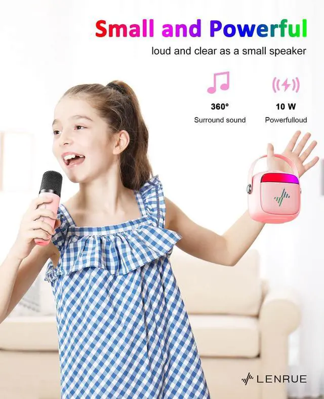 Alt view image 2 of 6 - Karaoke Machine for Kids, Birthday Gifts for Girls Boys Teens with Wireless Microphone, Colored Lights, Trendy Stuff Gifts for 3, 4, 5, 6, 7, 8, 9, 10 +Year Old