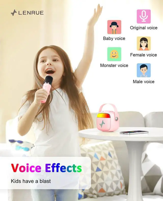 Alt view image 3 of 6 - Karaoke Machine for Kids, Birthday Gifts for Girls Boys Teens with Wireless Microphone, Colored Lights, Trendy Stuff Gifts for 3, 4, 5, 6, 7, 8, 9, 10 +Year Old