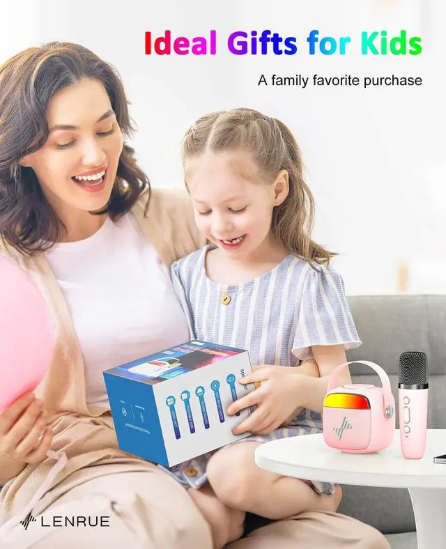 Alt view image 6 of 6 - Karaoke Machine for Kids, Birthday Gifts for Girls Boys Teens with Wireless Microphone, Colored Lights, Trendy Stuff Gifts for 3, 4, 5, 6, 7, 8, 9, 10 +Year Old