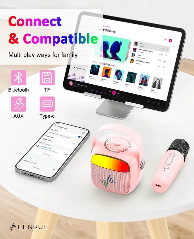 Alt view image 5 of 6 - Karaoke Machine for Kids, Birthday Gifts for Girls Boys Teens with Wireless Microphone, Colored Lights, Trendy Stuff Gifts for 3, 4, 5, 6, 7, 8, 9, 10 +Year Old