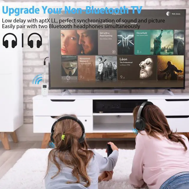 Alt view image 2 of 7 - Airplane Bluetooth 5.3 Adapter for 2 Wireless Headphones, Supports AD/LL/HD, 3.5mm AUX Bluetooth Audio Transmitter for TV/PC/Airplane/Gym, 30H Playtime, Essential for Airplane Travel