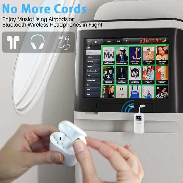 Alt view image 4 of 7 - Airplane Bluetooth 5.3 Adapter for 2 Wireless Headphones, Supports AD/LL/HD, 3.5mm AUX Bluetooth Audio Transmitter for TV/PC/Airplane/Gym, 30H Playtime, Essential for Airplane Travel