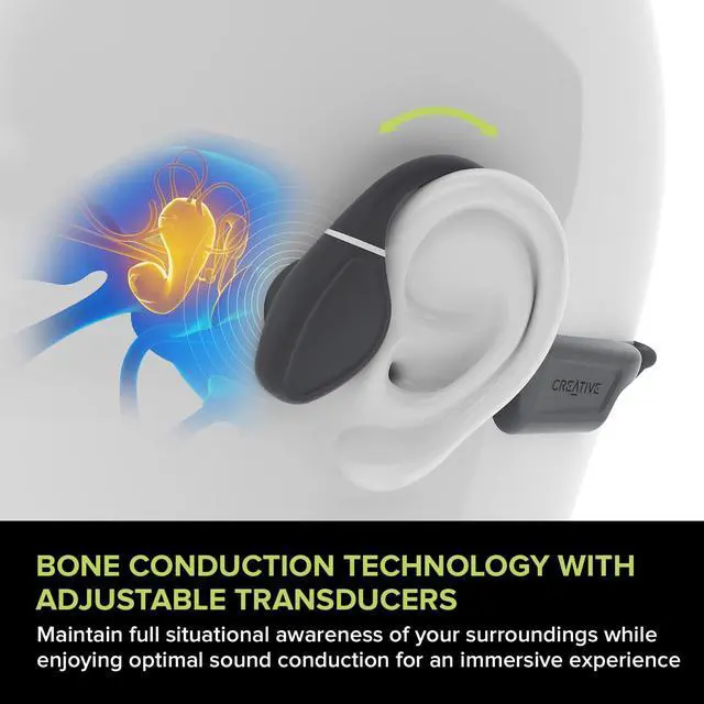 Alt view image 2 of 7 - Outlier Free+ Wireless Bone Conduction Headphones with Adjustable Transducers, IPX5 Sweat and Splash Resistance, Multipoint connectivity, Up to 10 Hours of Battery Life (Grey and Lime Green)