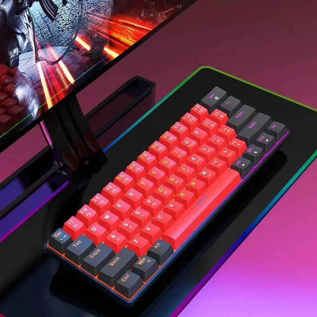 Alt view image 7 of 7 - 60% Wired Mechanical Keyboard, Mini Gaming Keyboard with 61 Keys for PC, Windows XP, Win 7, Win 10 (Black-Red, Red Switches)