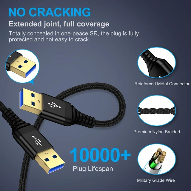 Alt view image 7 of 7 - USB to USB Cable 3 ft, 2Pack USB3.0 Male to Male A to A Double Side USBCord | for Data Transfer, Sound Bar, External Hard Driver, Computer PC Laptop Cooler, DVD Player, KVM, TV, Hub, Monitor