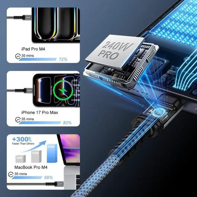 Alt view image 4 of 7 - 240W USB C Cable Fast Charging for iPhone 17 Air 17 Pro 17 Pro Max 16 Plus 16 15 Pro,3FT Carplay Car USBC to USBC Cord Android Phone Woven Cable for Samsung Galaxy S26/S26 Ultra/S26+/S25 Ultra S24 S23