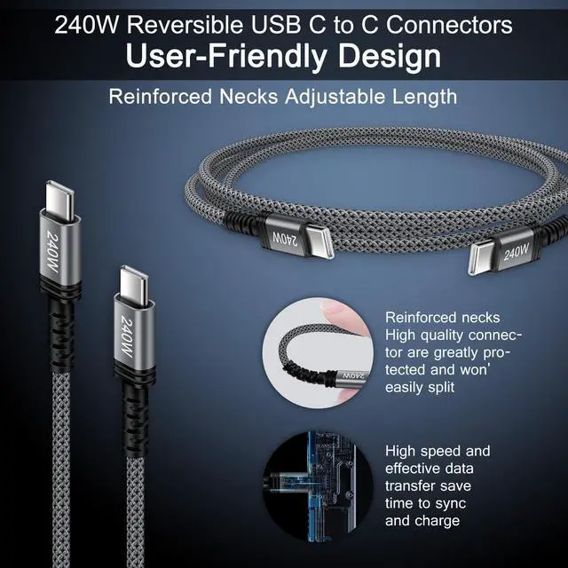 Alt view image 6 of 7 - 240W USB C Cable Fast Charging for iPhone 17 Air 17 Pro 17 Pro Max 16 Plus 16 15 Pro,3FT Carplay Car USBC to USBC Cord Android Phone Woven Cable for Samsung Galaxy S26/S26 Ultra/S26+/S25 Ultra S24 S23