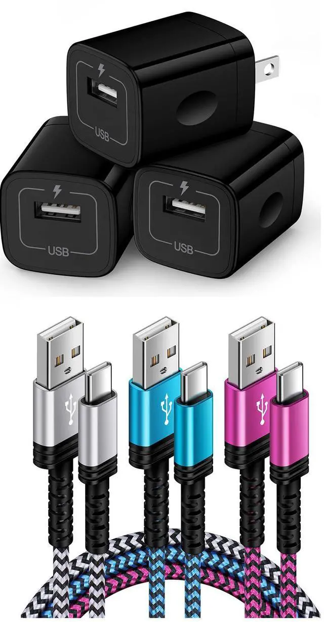 Main image of USB Wall Charger with 10FT 3Pack USB C to USB A Cable Cord Compatible for Samsung Galaxy S24 Ultra Plus/S23/S22/A14/A15/A35/A54/A73,Google Pixel 9Pro/9/8Pro/8a/7/6,Moto G Stylus/Play/Power,Moto Edge