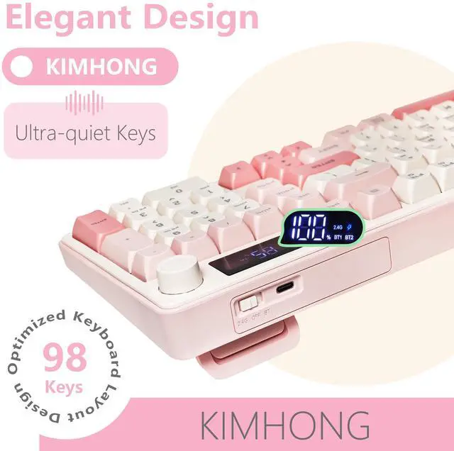 Alt view image 2 of 7 - Wireless Keyboard, Quiet Keyboard for Work, Creamy Keyboard with Number Pad, RGB Gaming Keyboard, Tri-Mode BT5.0/2.4GHz/USB-C, 98 Keys, for PC, Mac, Gaming Console
