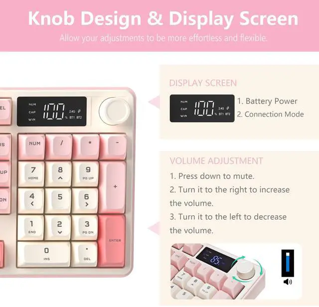 Alt view image 4 of 7 - Wireless Keyboard, Quiet Keyboard for Work, Creamy Keyboard with Number Pad, RGB Gaming Keyboard, Tri-Mode BT5.0/2.4GHz/USB-C, 98 Keys, for PC, Mac, Gaming Console