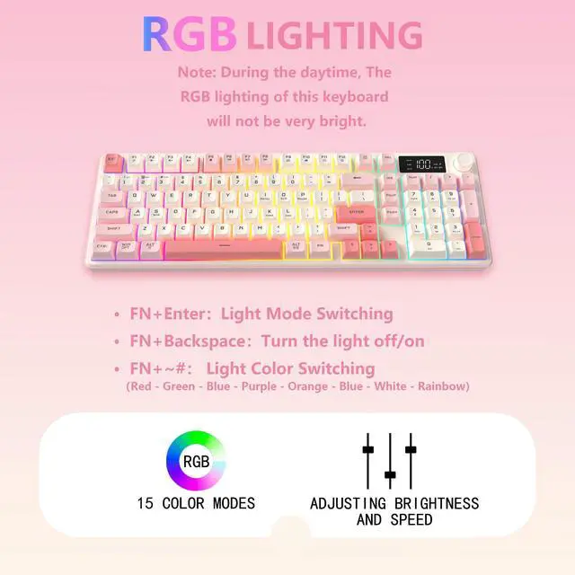 Alt view image 7 of 7 - Wireless Keyboard, Quiet Keyboard for Work, Creamy Keyboard with Number Pad, RGB Gaming Keyboard, Tri-Mode BT5.0/2.4GHz/USB-C, 98 Keys, for PC, Mac, Gaming Console