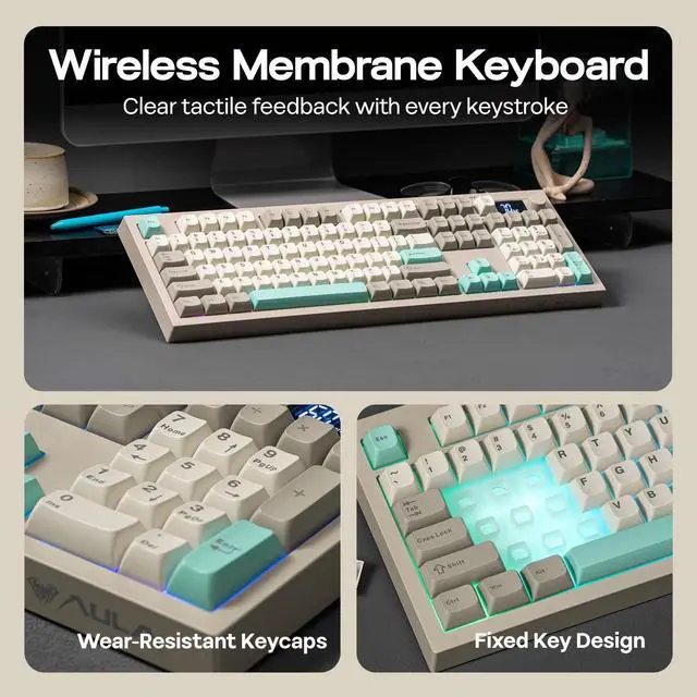 Alt view image 6 of 7 - S102 PRO Membrane Gaming Keyboard with TFT Screen, Volume Knob & Number Pad, BT/2.4G/USB, RGB Backlit, Creamy Silicone Structure, Silent Keyboard for PC Game/Office (Grey)