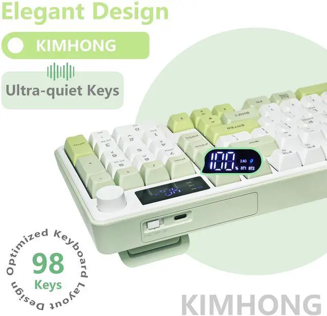 Alt view image 2 of 7 - Wireless Keyboard, Quiet Keyboard for Work, Creamy Keyboard with Number Pad, RGB Gaming Keyboard, Tri-Mode BT5.0/2.4GHz/USB-C, 98 Keys, for PC, Mac, Gaming Console