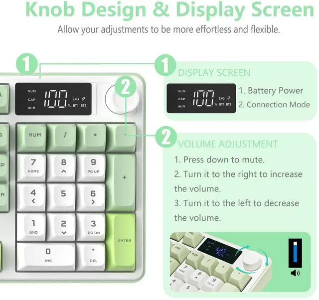 Alt view image 4 of 7 - Wireless Keyboard, Quiet Keyboard for Work, Creamy Keyboard with Number Pad, RGB Gaming Keyboard, Tri-Mode BT5.0/2.4GHz/USB-C, 98 Keys, for PC, Mac, Gaming Console