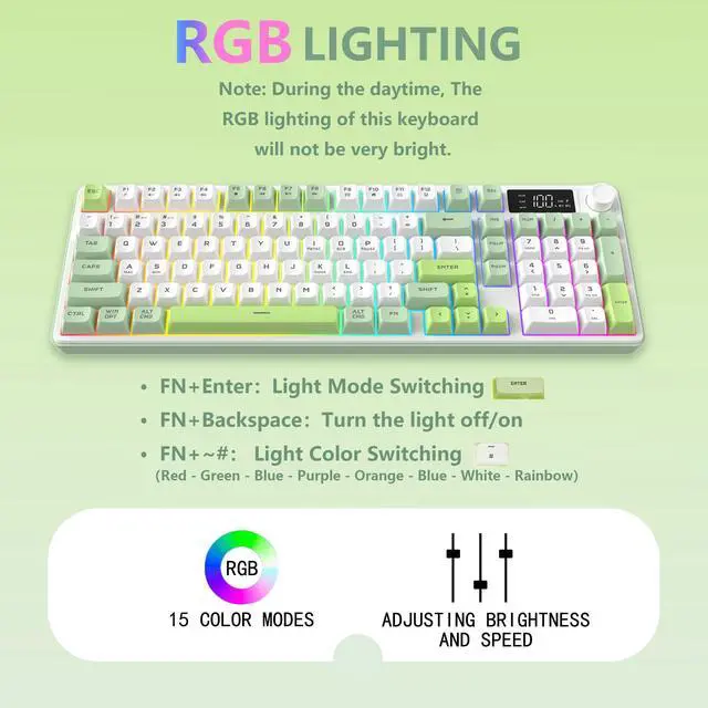 Alt view image 7 of 7 - Wireless Keyboard, Quiet Keyboard for Work, Creamy Keyboard with Number Pad, RGB Gaming Keyboard, Tri-Mode BT5.0/2.4GHz/USB-C, 98 Keys, for PC, Mac, Gaming Console
