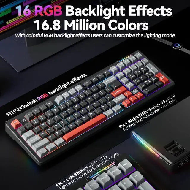 Alt view image 7 of 7 - K98 Wireless Mechanical Gaming Keyboard, Tri-Mode BT5.0/2.4GHz/USB-C, Gasket Custom Hot-Swappable Linear Switches Creamy Keyboard with Number Pad, RGB Backlit Gaming Keyboard for PC Laptop