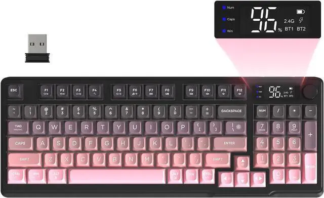 Main image of M96 Wireless Gaming Keyboard Creamy Membrane with Rainbow Backlight,Media Knob,LCD Screen,Dual Mode-Bluetooth/2.4Ghz,Ball Shape PBT Keycap 94 Key ANSI Layout for Win Mac PC Gamer(BlackBerry)