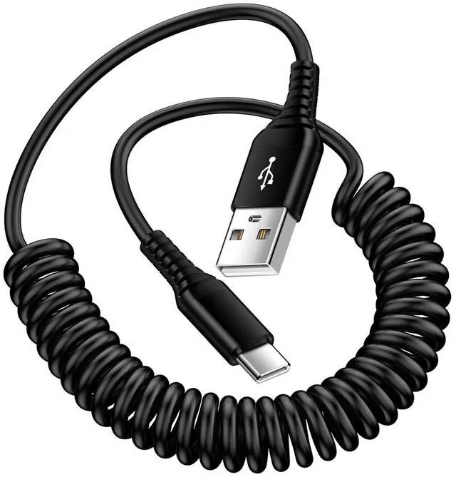 Main image of Android Auto USB C Cable Fast Charging, 1 Pack 6FT Coiled Samsung Cell Phone USB A to Type C Charger Cord for Car for Samsung Galaxy S25 S24 A15 A54 A14 A53 S23 S22 S21 S20 A13, iPhone 16 15 Pro Max