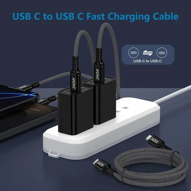Alt view image 2 of 7 - for iPad Pro Charger Fast Charging Cord 240W 6FT 2Pack USB C to USB C Cable for iPad Pro 13/11 2025,12.9 5th/4th/3rd,11 inch 3rd/2nd,13 inch M4,iPad Air 5th/4th/13/11 M3 M2,iPad 10th/11th A16,Mini A17