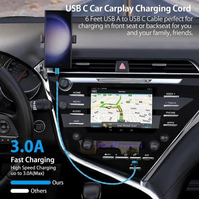 Alt view image 5 of 7 - Car Carplay Cable for iPhone 17 16 15 Car Charger for i Phone 17 Charging Cable for iPhone 17 Pro Max Air 16e 16 Pro Max 15 Plus,3Pack 6FT USB A to USB C Android Charging Wire Type C Car Charger Cord