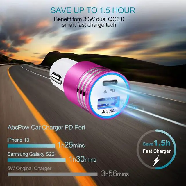 Alt view image 3 of 6 - Fast Type C Car Charger for Samsung Galaxy S26 Ultra S26 Plus S24 S23 S22 S22+ S21 S20 A53 Z Flip 7 6 5 4 Z Flod A32 A72 A12 A52 A21 A50 A51,30W USB C PD Car Block,6FT Fast Charging USB C to C Cable