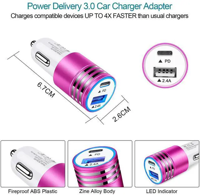Alt view image 5 of 6 - Fast Type C Car Charger for Samsung Galaxy S26 Ultra S26 Plus S24 S23 S22 S22+ S21 S20 A53 Z Flip 7 6 5 4 Z Flod A32 A72 A12 A52 A21 A50 A51,30W USB C PD Car Block,6FT Fast Charging USB C to C Cable