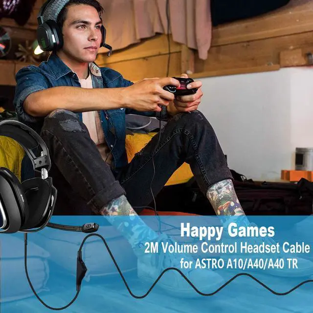 Alt view image 2 of 7 - Replacement for Astro A40 Cord, A10 Headset Cable Braided Wire, 6.5 Feet/2.0 M Volume Control Cable Compatible with Astro A40TR/A40/A10 Gaming Headsets Cord (Black)