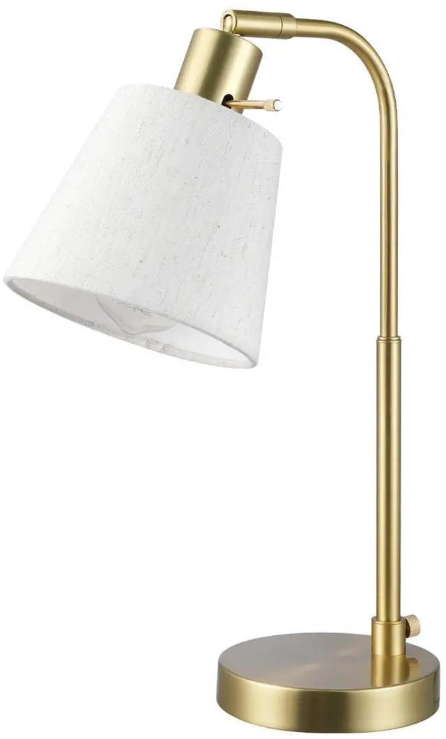 Main image of 16" Desk Lamp, Matte Brass Finish, White Shade, Adjustable Pivot Joint, Rotary Switch on Socket, Modern Lighting for Bedroom or Office, Indoor Lights, E26 Base