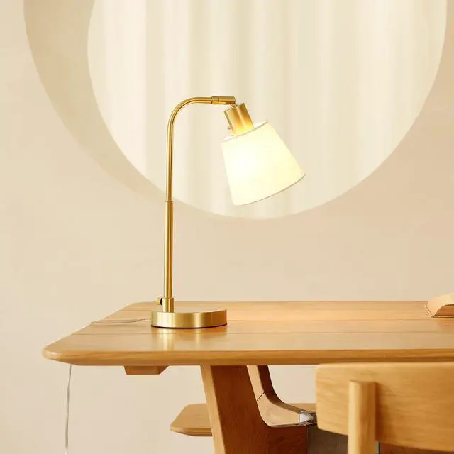 Alt view image 2 of 7 - 16" Desk Lamp, Matte Brass Finish, White Shade, Adjustable Pivot Joint, Rotary Switch on Socket, Modern Lighting for Bedroom or Office, Indoor Lights, E26 Base