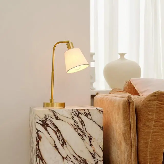 Alt view image 3 of 7 - 16" Desk Lamp, Matte Brass Finish, White Shade, Adjustable Pivot Joint, Rotary Switch on Socket, Modern Lighting for Bedroom or Office, Indoor Lights, E26 Base