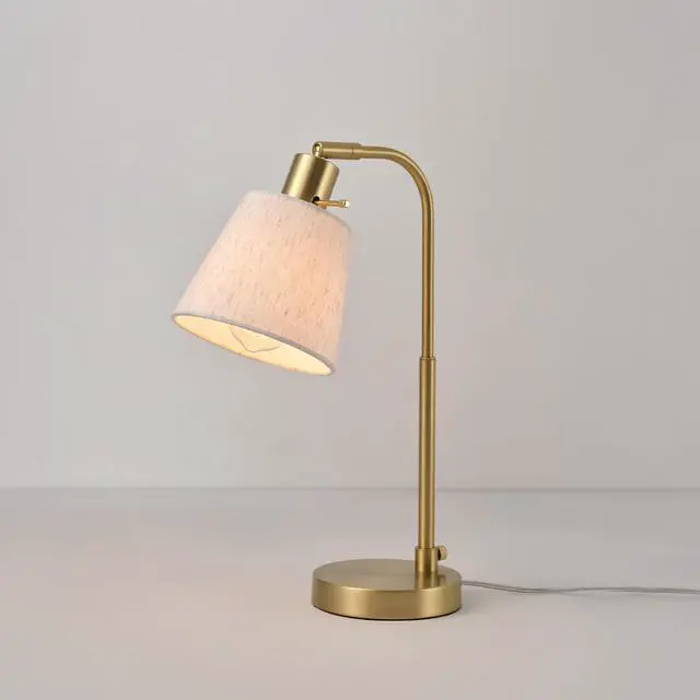 Alt view image 6 of 7 - 16" Desk Lamp, Matte Brass Finish, White Shade, Adjustable Pivot Joint, Rotary Switch on Socket, Modern Lighting for Bedroom or Office, Indoor Lights, E26 Base