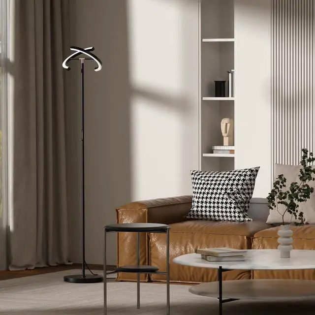 Alt view image 6 of 7 - LED Floor Lamp - Rotatable Standing Lamp with Touch & Remote Control, 3000-6000K, 22W Modern Floor Reading Light, Dimmable Corner Uplighter for Living Room Bedroom Office, Black