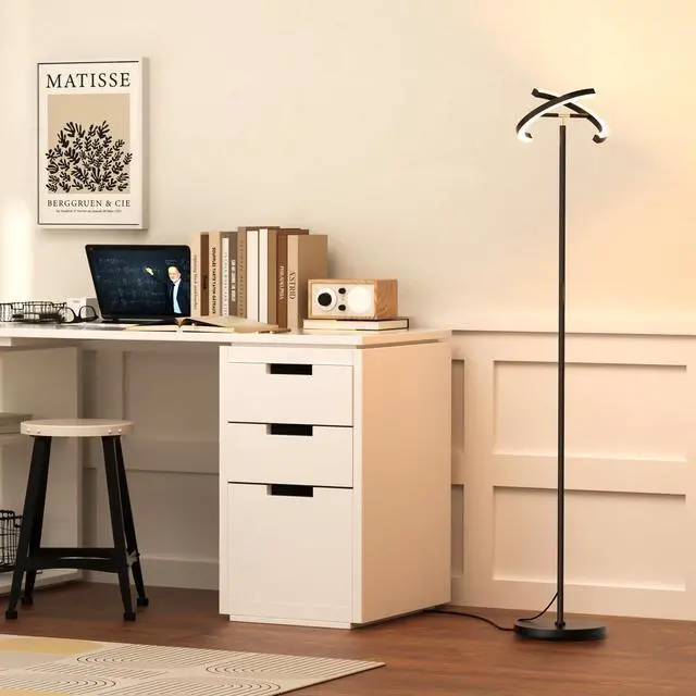 Alt view image 7 of 7 - LED Floor Lamp - Rotatable Standing Lamp with Touch & Remote Control, 3000-6000K, 22W Modern Floor Reading Light, Dimmable Corner Uplighter for Living Room Bedroom Office, Black