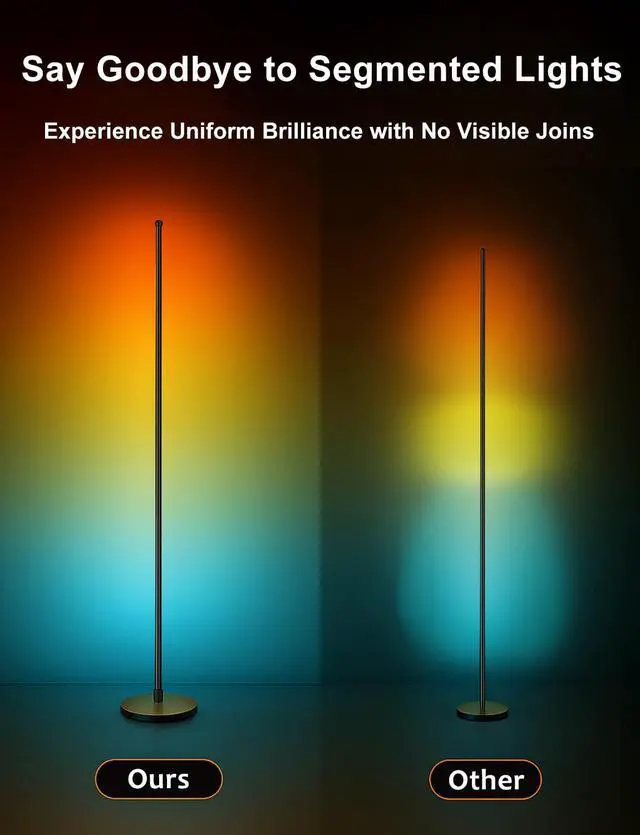 Alt view image 3 of 7 - Corner Floor Lamp, Smart RGBICW LED Corner Lamp with App and Remote Control, 16 Million DIY Colors, Music Sync, Modern LED Floor Lamp for Living Rooms, Bedrooms, and Gaming Rooms