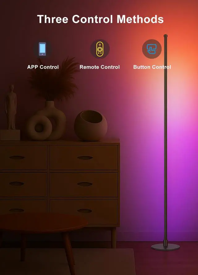 Alt view image 7 of 7 - Corner Floor Lamp, Smart RGBICW LED Corner Lamp with App and Remote Control, 16 Million DIY Colors, Music Sync, Modern LED Floor Lamp for Living Rooms, Bedrooms, and Gaming Rooms