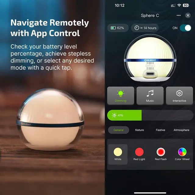 Alt view image 5 of 7 - Sphere C Smart Night Light, USB-C Rechargeable, Ambient Table Lamp with APP Control, 75 Lumens RGB Dimmable Bedside lamp, Portable for Parties, Camping, Decoration (Type-C Cable Excluded)