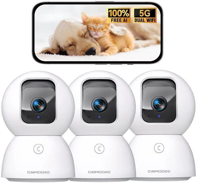 Main image of 5G Security Camera Indoor 3-Pack, No-Monthly-Fee AI Tracking Facial Recognition, 3K Pet/Dog Camera with Speaker/Phone App, PTZ WiFi Baby Monitor Cameras for Home Security, 0-Glow Night Vision
