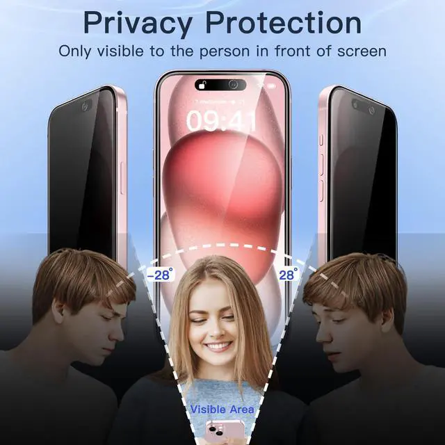 Alt view image 4 of 7 - Privacy Screen Protector for iPhone 15 6.1-Inch, Anti-Spy Tempered Glass Film with Easy Installation Tool, 2-Pack