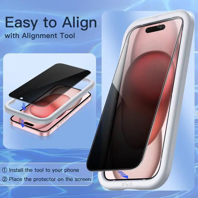 Alt view image 5 of 7 - Privacy Screen Protector for iPhone 15 6.1-Inch, Anti-Spy Tempered Glass Film with Easy Installation Tool, 2-Pack