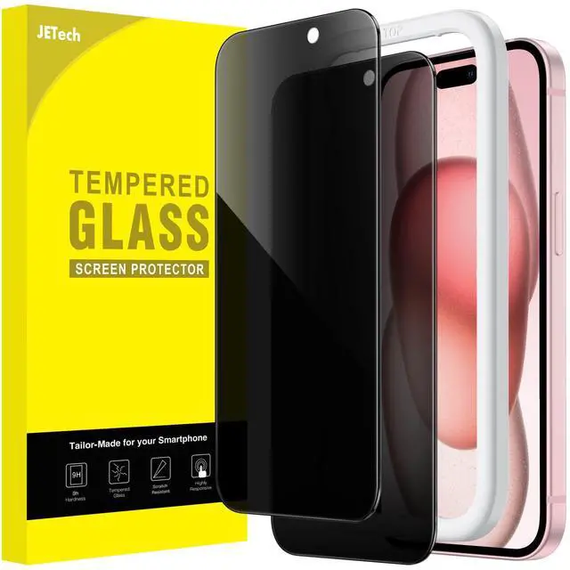 Main image of Privacy Screen Protector for iPhone 15 6.1-Inch, Anti-Spy Tempered Glass Film with Easy Installation Tool, 2-Pack