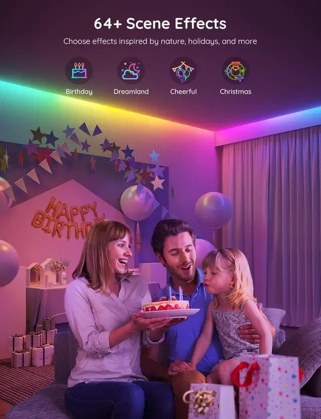 Alt view image 5 of 7 - LED Strip Lights, 65.6ft Smart LED Lights for Bedroom, Bluetooth LED Strip Lights APP Control, DIY Multiple Colors on One Line, Color Changing LED Lights for Home Decor, 2 Rolls of 32.8ft