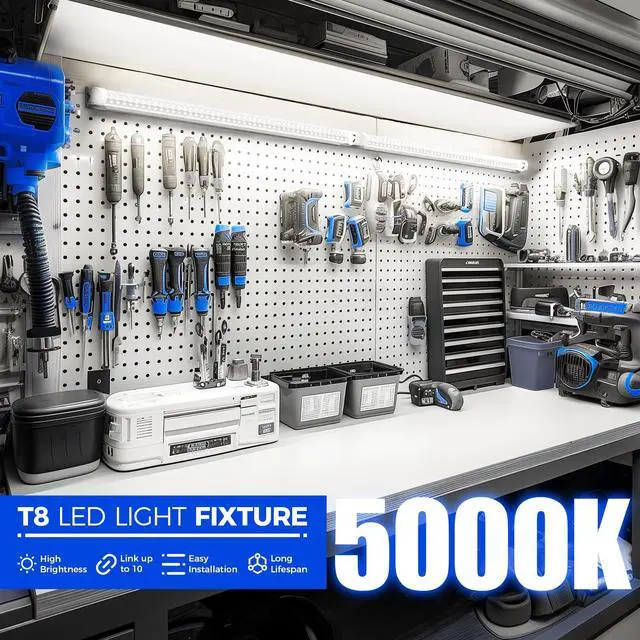 Alt view image 4 of 7 - LED Shop Lights 2FT, 20W 3000LM 5000K, T8 LED Light Fixture, Clear Cover, Ceiling and Utility Shop Light, Linkable Tube Lights for Room, Garage, Workbench, Warehouse, 2 Packs