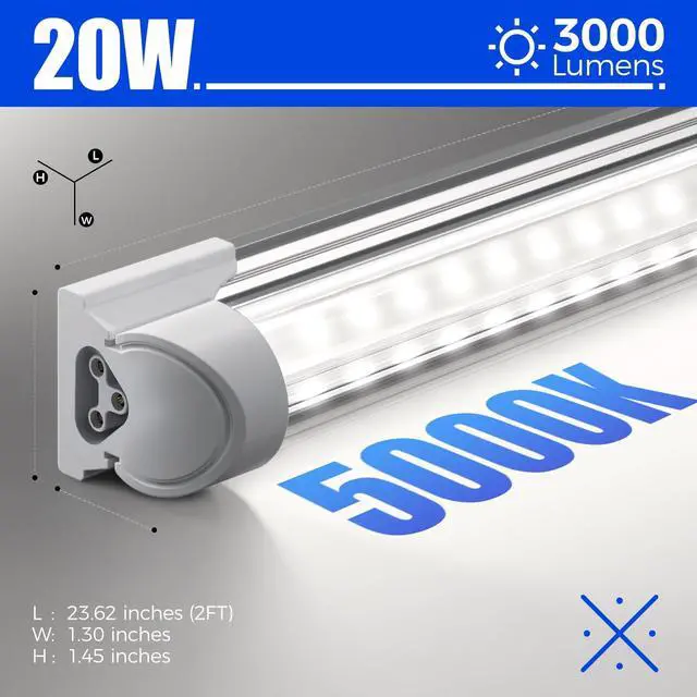 Alt view image 7 of 7 - LED Shop Lights 2FT, 20W 3000LM 5000K, T8 LED Light Fixture, Clear Cover, Ceiling and Utility Shop Light, Linkable Tube Lights for Room, Garage, Workbench, Warehouse, 2 Packs
