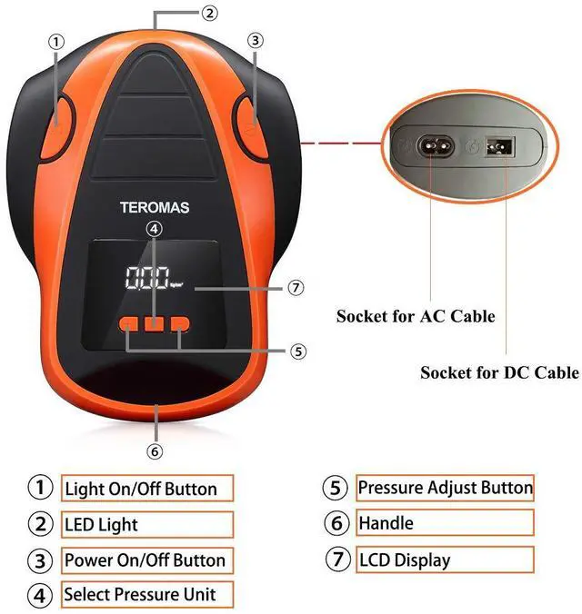 Alt view image 2 of 6 - Tire Inflator Portable Air Compressor, Air Pump DC/AC for Car Tires 12V DC and Other Inflatables at Home 110V AC, Digital Electric Tire Pump with Pressure Gauge(Orange)
