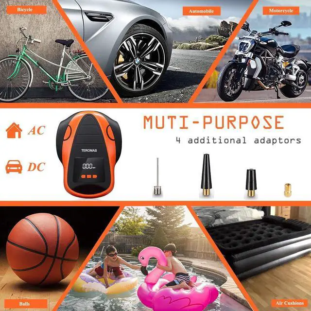 Alt view image 3 of 6 - Tire Inflator Portable Air Compressor, Air Pump DC/AC for Car Tires 12V DC and Other Inflatables at Home 110V AC, Digital Electric Tire Pump with Pressure Gauge(Orange)