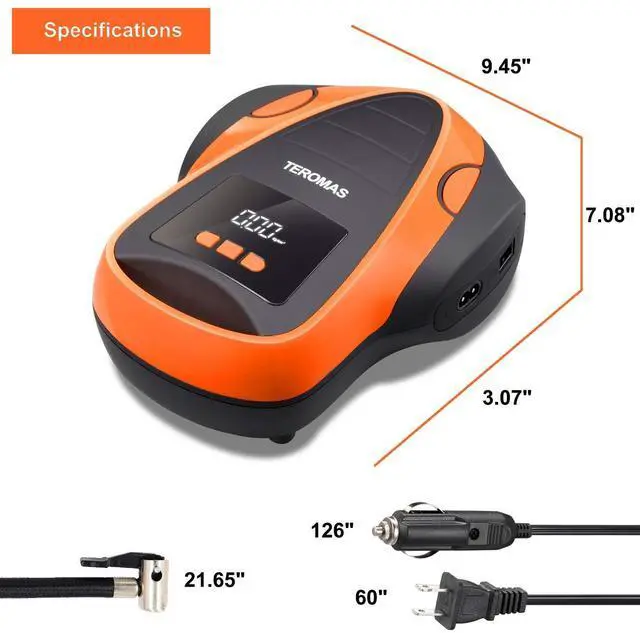 Alt view image 5 of 6 - Tire Inflator Portable Air Compressor, Air Pump DC/AC for Car Tires 12V DC and Other Inflatables at Home 110V AC, Digital Electric Tire Pump with Pressure Gauge(Orange)