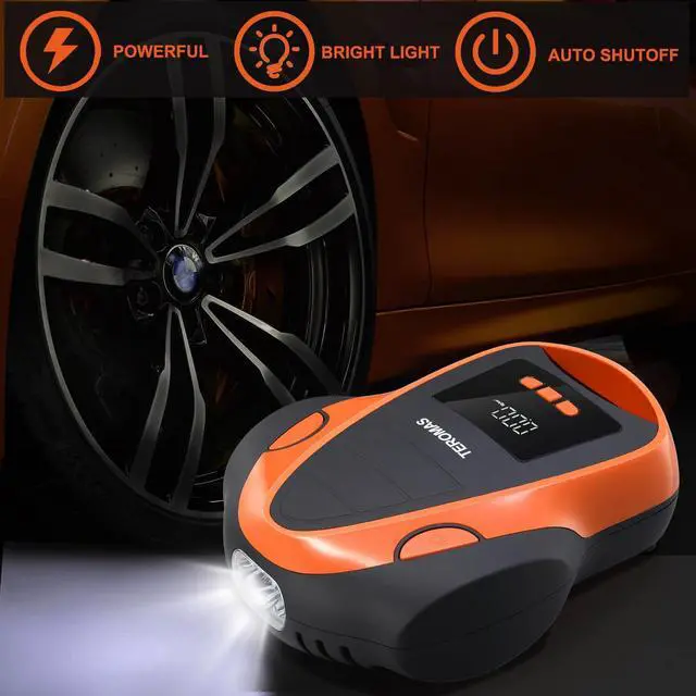 Alt view image 6 of 6 - Tire Inflator Portable Air Compressor, Air Pump DC/AC for Car Tires 12V DC and Other Inflatables at Home 110V AC, Digital Electric Tire Pump with Pressure Gauge(Orange)
